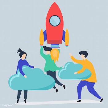 A people holding onto a launched rocket and c.. | Free stock vector - 479491