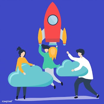 A people holding onto a launched rocket and c.. | Free stock vector - 479495
