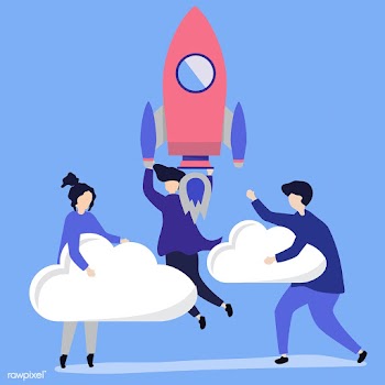 A people holding onto a launched rocket and c.. | Free stock vector - 480587