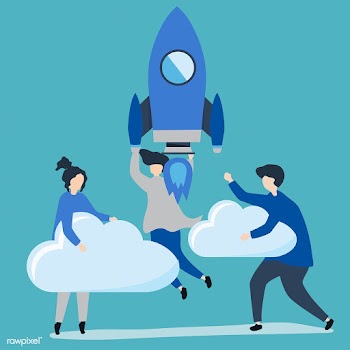 A people holding onto a launched rocket and c.. | Free stock vector - 480608
