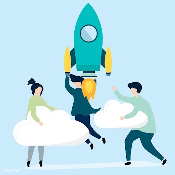 A people holding onto a launched rocket and c.. | Free stock vector - 480617
