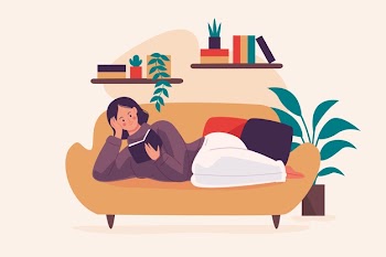 A person relaxing at home Free Vector