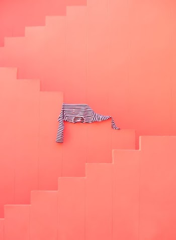 a person walking up a set of stairs
