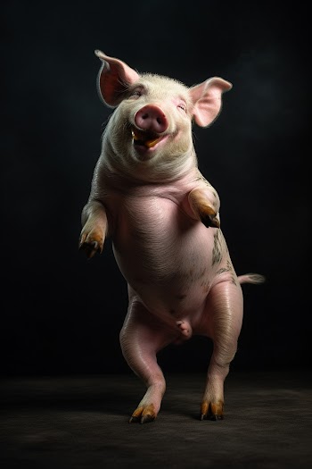 A pig is dancing with happy face