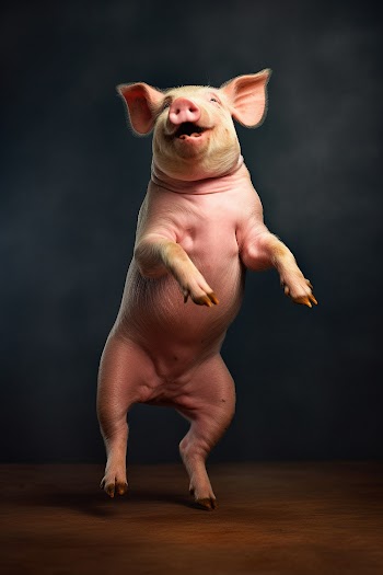 A pig is dancing with happy face
