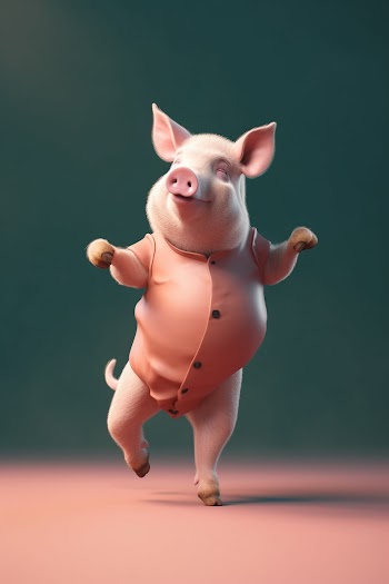 A pig is dancing with happy face