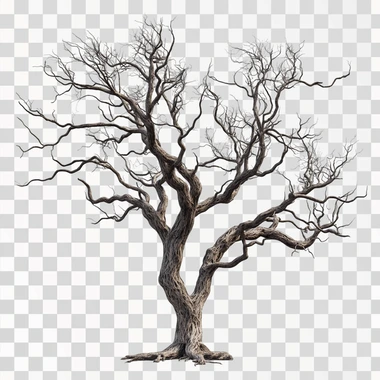 a realistic photo of a leafless tree with thick gnarly branc