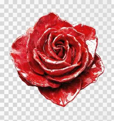 A red rose-shaped piece of meat, made from a shiny plastic m