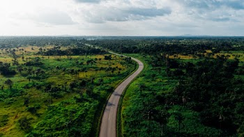 A Road In The Midst Of Lush Vegetation Of The Country Side