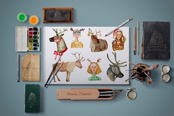 A set of Christmas watercolor illustrations