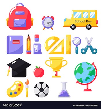 a set of collection of school equipment
