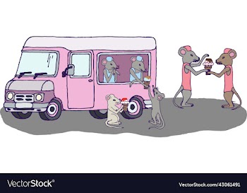 a set of of mice next to the truck pink van ice