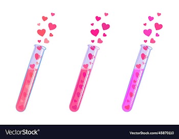 a set of test tubes with a love potion hearts