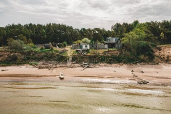 A shot of old fisherman's hut at the sea. 