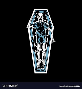 a skeleton in a coffin