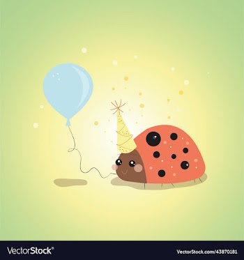 a small smiling ladybug in festive cap on her
