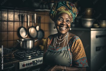 a smiling elderly woman in the kitchen