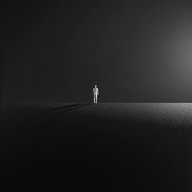 A solitary man in a dark field creates intense contrast and atmosphere