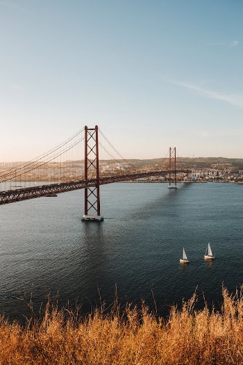A Suspension Bridge Under the Blue Sky and White Clouds