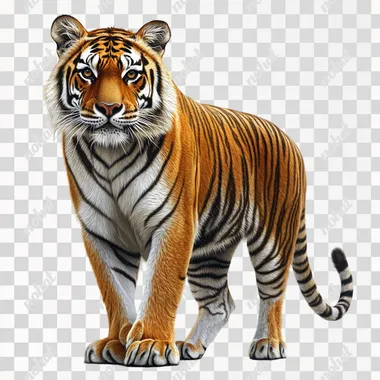 a tiger standing on a PNG transparent background