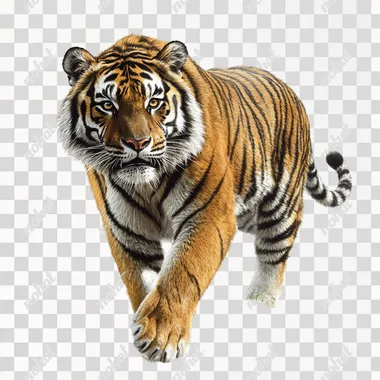 a tiger walking across a PNG transparent background