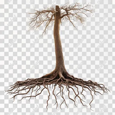 a tree with its roots exposed on a white background