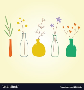a variety of flowers in stylish vases