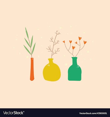 a variety of flowers in stylish vases