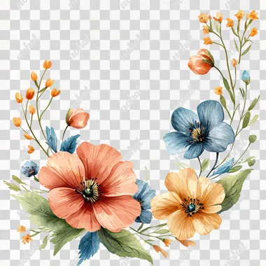 a watercolor painting of flowers on a PNG transparent background