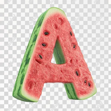 a watermelon slice with the letter a in it