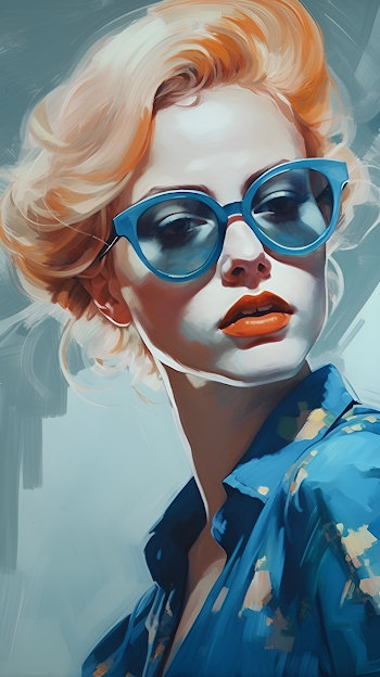 A woman in blue sunglasses, art generated by A.I