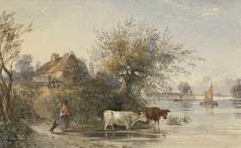 A Woman Tending Cattle by a River | Free Photo - rawpixel