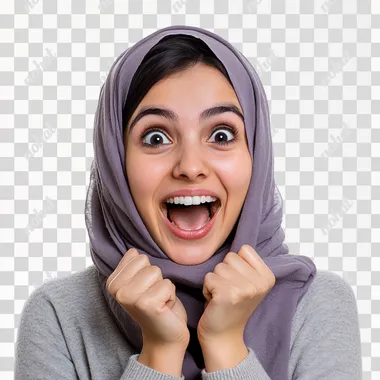 a woman wearing a headscarf with a surprised look on her face