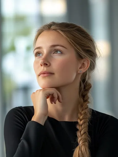 a woman with a braid in her hair a woman with a braid in her hair