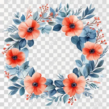 a wreath of flowers on a PNG transparent background