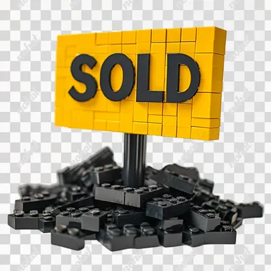 a yellow and black sign sitting on top of a pile of black and yellow lego