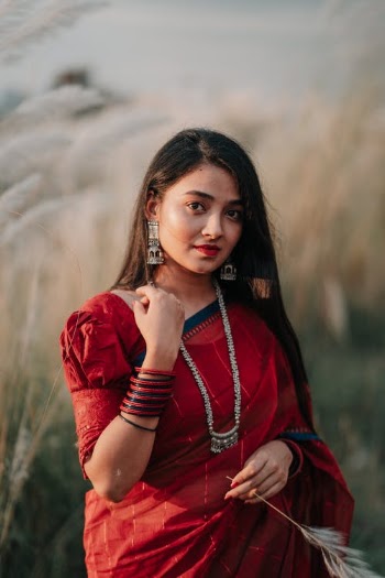 A Young Woman in Red Sari Posing at the Camera · Free Stock Photo
