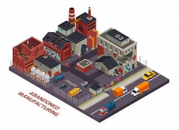 Abandoned manufacturing isometric composition Free Vector