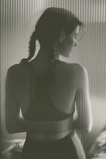 Abstract Black and White Portrait of a Woman in a Band Swimsuit