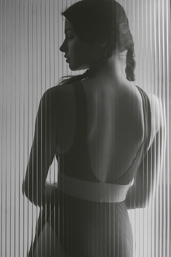 Abstract Black and White Portrait of a Woman in a Swimsuit