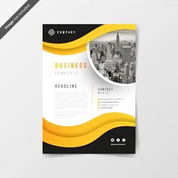 Abstract business flyer with yellow waves Free Vector
