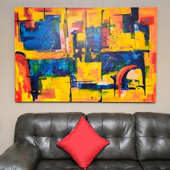 Abstract Color Painting on White Painted Wall
