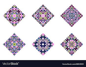 Abstract colorful ornate floral diagonal square vector image