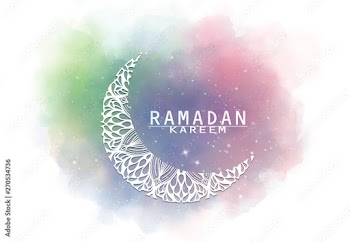 Abstract crescent moon graphic design and night sky watercolor digital  art painting for Ramadan Kareem Muslim holy month concepts backgrounds