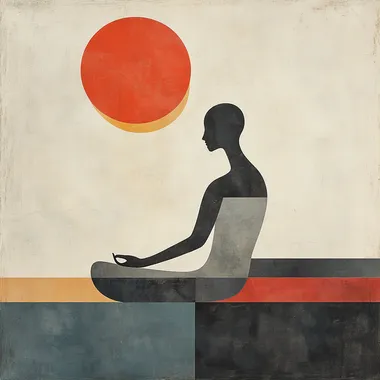 Abstract Cubist Illustration of Person Meditating in Minimalist Living Space