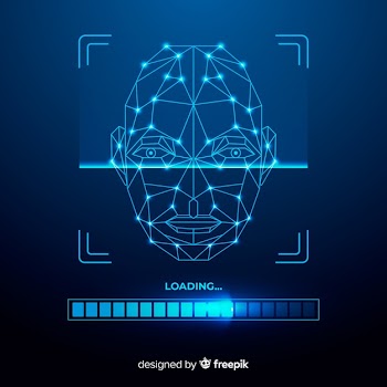 Abstract facial recognition blue background Free Vector