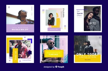 Abstract fashion sale instagram post collection Free Vector
