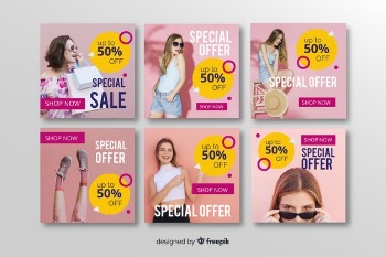 Abstract fashion sale instagram post collection Free Vector