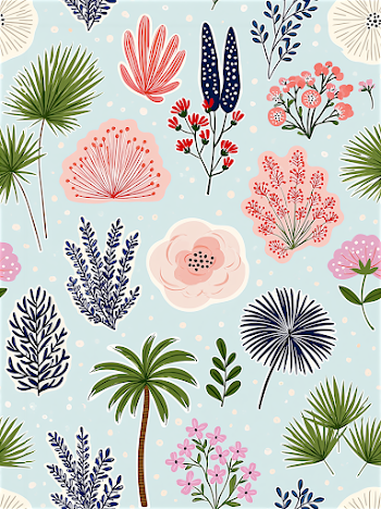 Abstract Floral Landscape Inspired by Matisse