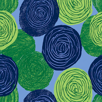 Abstract Floral Rose Pattern in Green and Cobalt